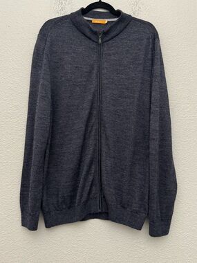 SOL Alpaca Cardigan Sweater Mens Size XL Blue Knit Full Zip Lightweight Peru